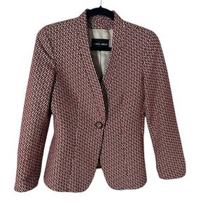 Giorgio Armani High End Red Geometric Jacquard Cotton Blazer, Size 42